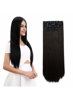 REECHO Multi-Length 12" 14" 16" Long Straight 4 PCS Set Thick Clip in on Hair Extensions Black Brown  - Image 1