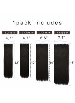 REECHO Multi-Length 12" 14" 16" Long Straight 4 PCS Set Thick Clip in on Hair Extensions Black Brown  - Image 2