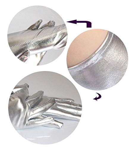 DreamHigh Women's17 Long Metallic Satin Cosplay Finger Gloves Silver - Image 3