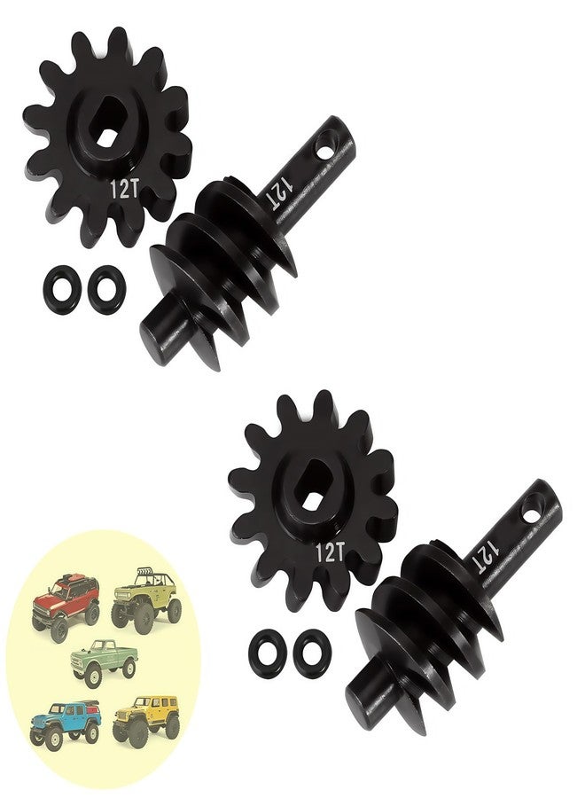AMK 2pcs Steel Axle Differentials Gear 13T/2T Front and Rear Overdrive Differential Worm Gear for Axial SCX24 1/24 RC Crawler Truck Car Upgrades Parts Accessories (2T-12T) - Image 1