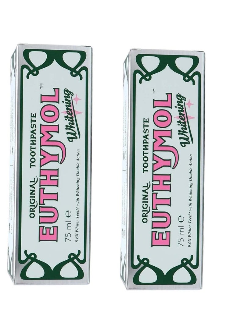 Euthymol Whitening Toothpaste,Stain Removal in 2 Weeks, Long-Lasting Freshness for Sensitive Gum and Teeth. Bad Breath, Cavity Prevention,2X75ml,Pack of 2  - Image 1