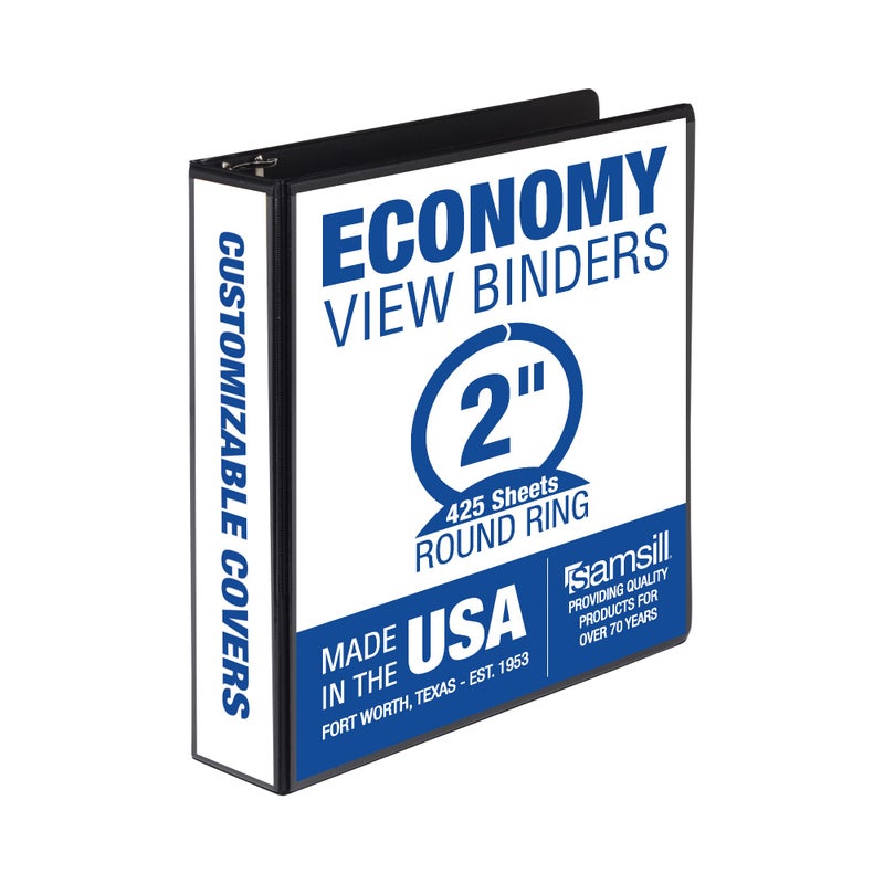 Samsill 2 Inch 3 Ring Binder, Made in USA, Economy Round Ring, Clear View Cover, 425 Sheet Capacity - for School, Home, Office - Black - Image 1