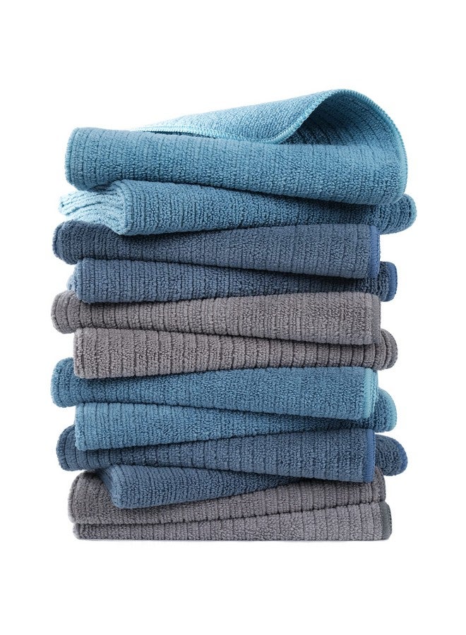 POLYTE Premium Microfiber All-Purpose Ribbed Terry Kitchen Towel, 12 Pack (Blue, Gray, Teal, 16x28 in) - Image 1