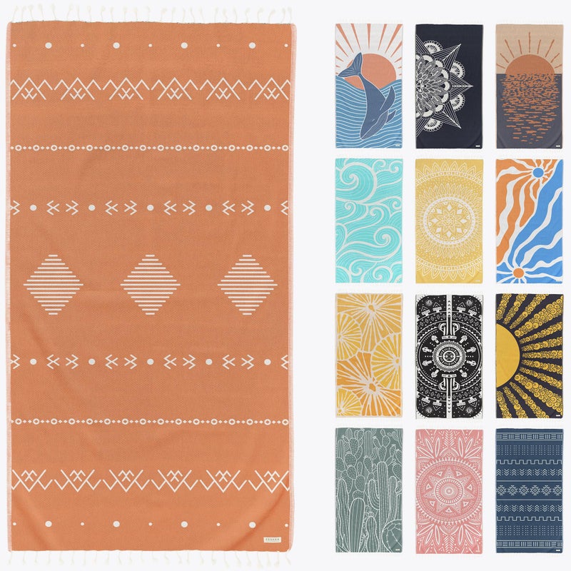 FESHKA Sand Free Turkish Beach Towel 37 x 67 Quick Dry Bath Towel Oversized Beach Blanket Lightweight for Travel  Made with 100 Organic Turkish Cotton  Gingerbread Rust