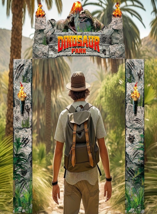 Funnymoom مجموعة زينة حفلات أعياد الميلاد من Funnymoom، 3 قطع، تتضمن لافتة باب عليها صورة ديناصور، ولافتة معلقة على الشرفة، وخلفية ديناصور لحفلات أعياد الميلاد بطابع سفاري الغابة وحفلات استقبال المولود الجديد، بالإضافة إلى دعائم تصوير. - Image 5