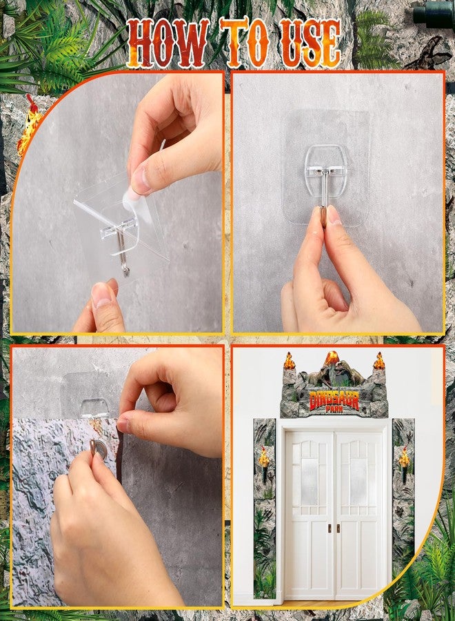 Funnymoom مجموعة زينة حفلات أعياد الميلاد من Funnymoom، 3 قطع، تتضمن لافتة باب عليها صورة ديناصور، ولافتة معلقة على الشرفة، وخلفية ديناصور لحفلات أعياد الميلاد بطابع سفاري الغابة وحفلات استقبال المولود الجديد، بالإضافة إلى دعائم تصوير. - Image 4