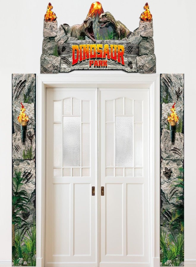 Funnymoom مجموعة زينة حفلات أعياد الميلاد من Funnymoom، 3 قطع، تتضمن لافتة باب عليها صورة ديناصور، ولافتة معلقة على الشرفة، وخلفية ديناصور لحفلات أعياد الميلاد بطابع سفاري الغابة وحفلات استقبال المولود الجديد، بالإضافة إلى دعائم تصوير. - Image 1
