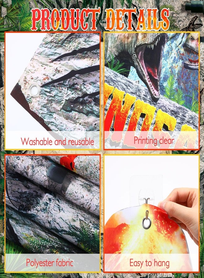 Funnymoom مجموعة زينة حفلات أعياد الميلاد من Funnymoom، 3 قطع، تتضمن لافتة باب عليها صورة ديناصور، ولافتة معلقة على الشرفة، وخلفية ديناصور لحفلات أعياد الميلاد بطابع سفاري الغابة وحفلات استقبال المولود الجديد، بالإضافة إلى دعائم تصوير. - Image 3
