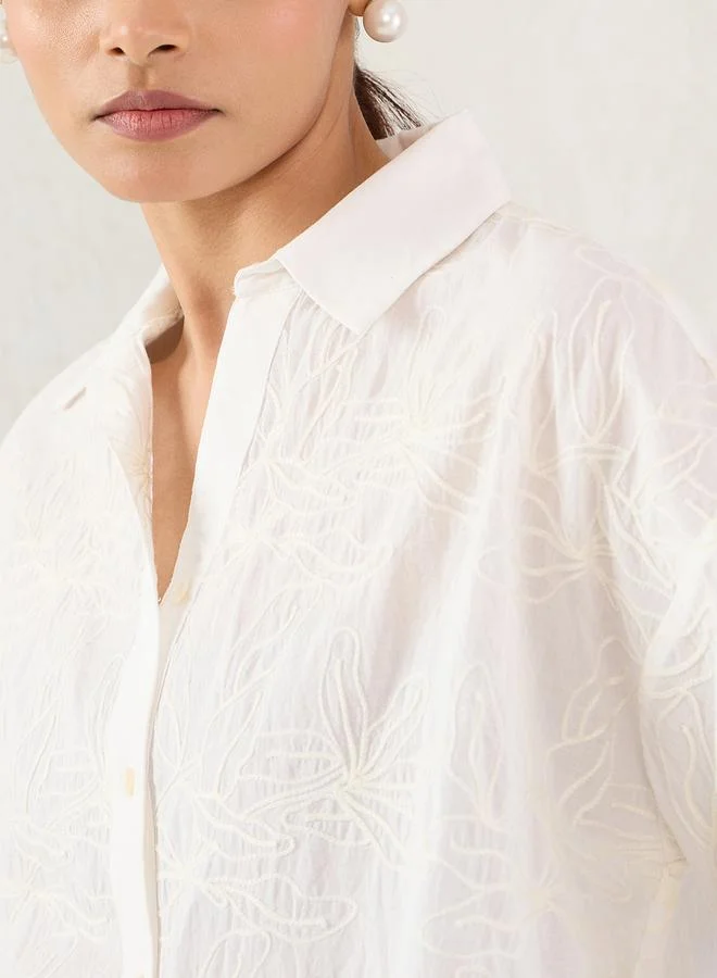 Femmella  Femmella White Embroidered Cotton Longline Shirt for Women | Best Price UAE