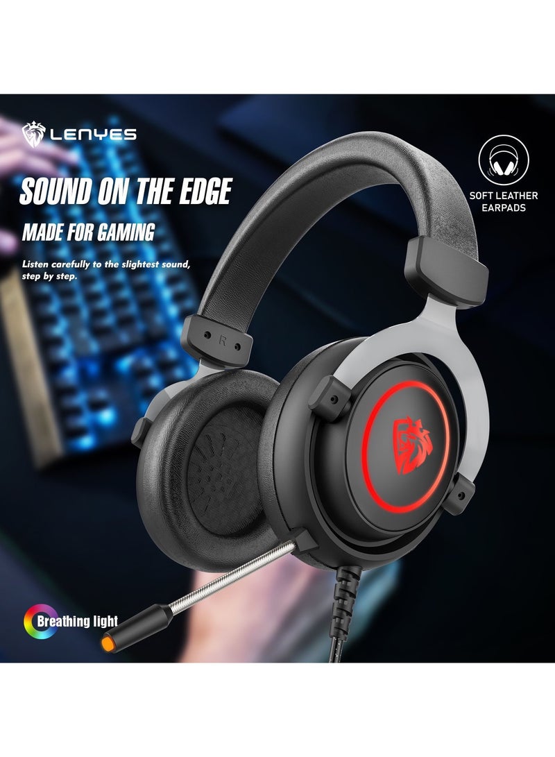 LENYES Gaming Headset: 7.1 Surround Sound, 50mm Drivers, Memory Foam Cushion, for PC, PS4, PS5, Switch, Xbox One, Xbox Series X|S, Mobile, 3.5mm Audio Jack