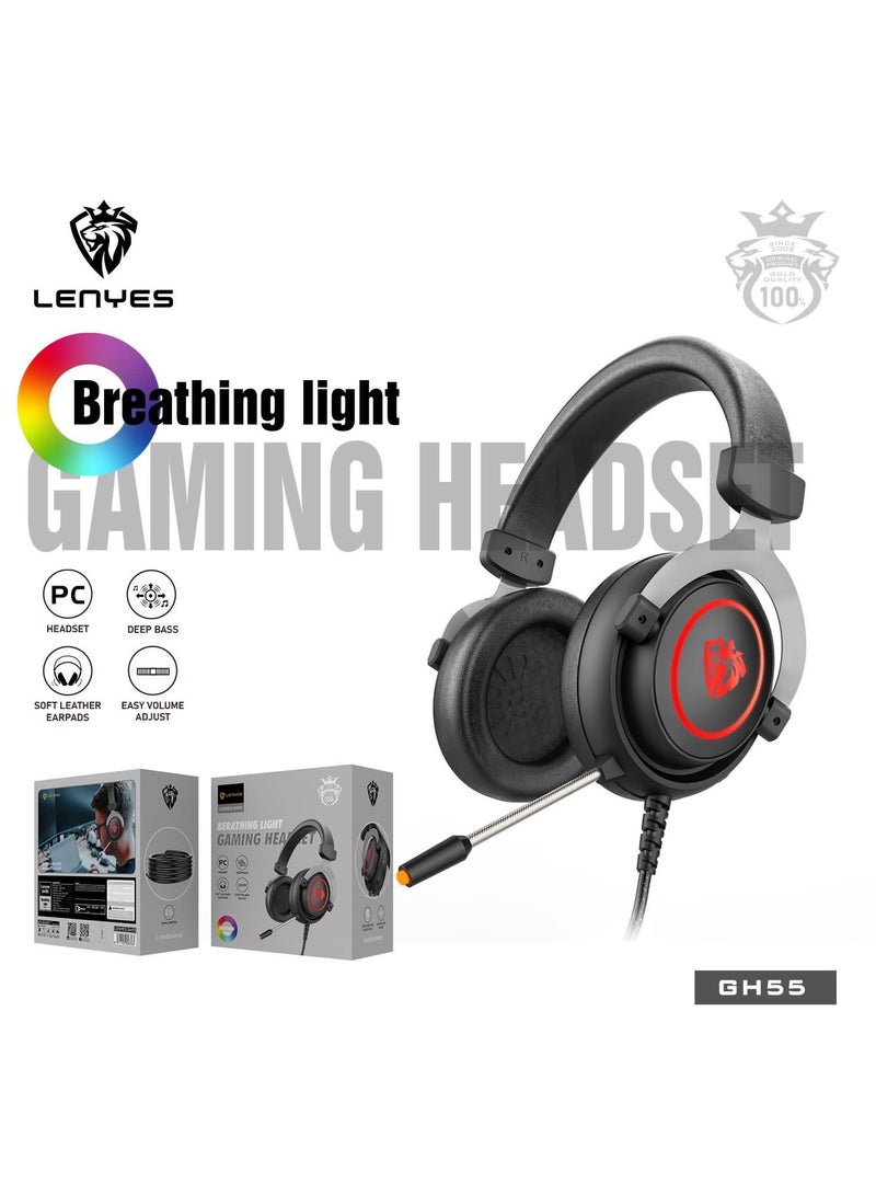 LENYES Gaming Headset: 7.1 Surround Sound, 50mm Drivers, Memory Foam Cushion, for PC, PS4, PS5, Switch, Xbox One, Xbox Series X|S, Mobile, 3.5mm Audio Jack