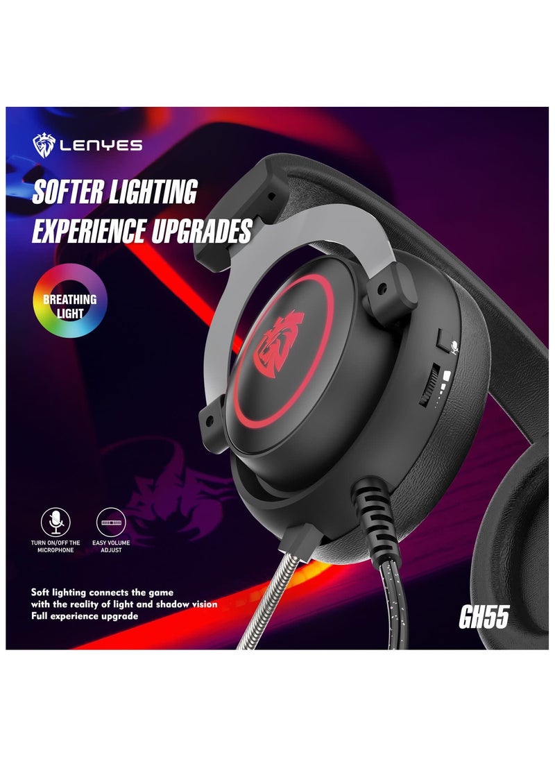 LENYES Gaming Headset: 7.1 Surround Sound, 50mm Drivers, Memory Foam Cushion, for PC, PS4, PS5, Switch, Xbox One, Xbox Series X|S, Mobile, 3.5mm Audio Jack