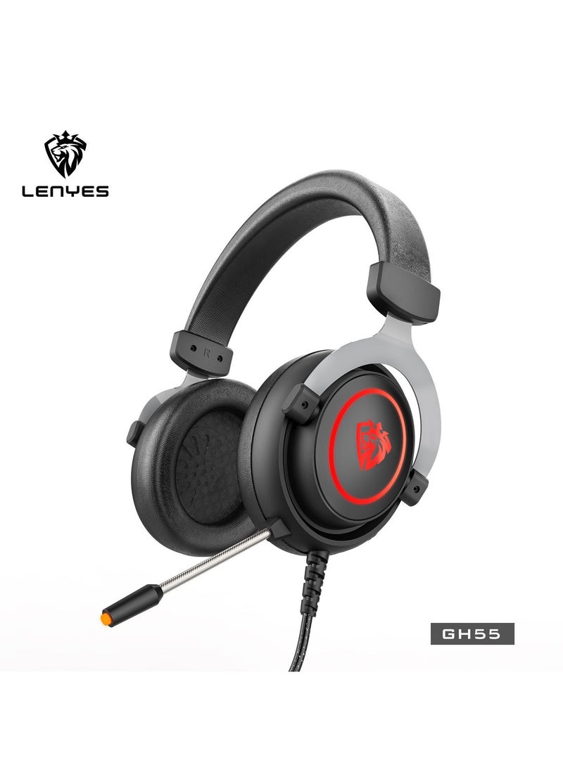 LENYES Gaming Headset: 7.1 Surround Sound, 50mm Drivers, Memory Foam Cushion, for PC, PS4, PS5, Switch, Xbox One, Xbox Series X|S, Mobile, 3.5mm Audio Jack