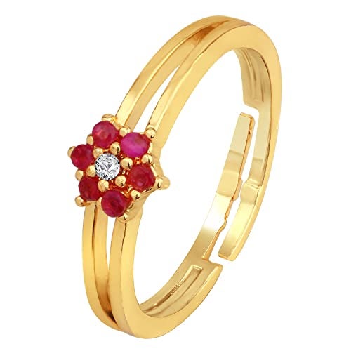 Mahi Gold Plated Floral Adjustable Finger Ring with Ruby and Crystal for Women (FR1103150GRed) - Image 1