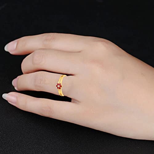 Mahi Gold Plated Floral Adjustable Finger Ring with Ruby and Crystal for Women (FR1103150GRed) - Image 2