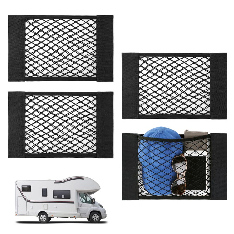 Bigmeta 4PCS RV Cargo Storage Mesh Net Elastic Stretchable Netting Pocket with 8 Adhesive Strip Wall Sticker for SUV Truck154 x 94 Inch - Image 3