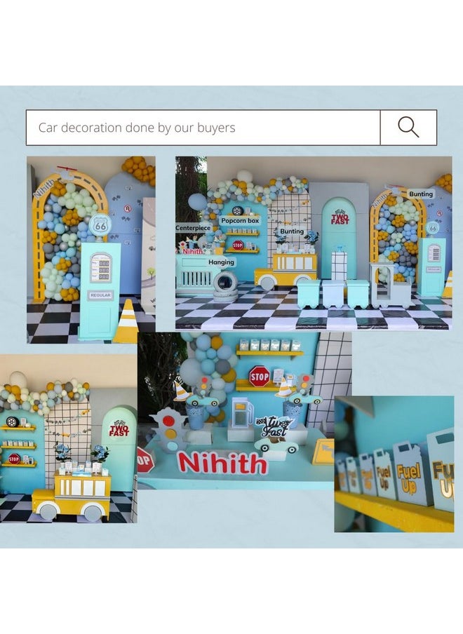 Pinfliers - Pinfliers Car Theme Birthday Party Decoration Paper Fuel Popcorn Box, A Set of 10, Blue, Mint, Yellow and Silver - Image 1
