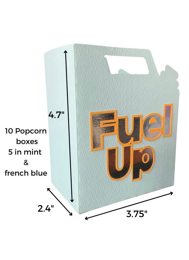 Pinfliers - Pinfliers Car Theme Birthday Party Decoration Paper Fuel Popcorn Box, A Set of 10, Blue, Mint, Yellow and Silver - Image 1