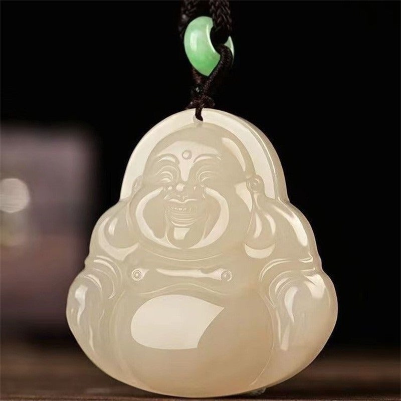 Hotan Jade Buddha Pendant - Green Jade Laughing Buddha Amulet, Modern Minimalist Style, 5 Designs