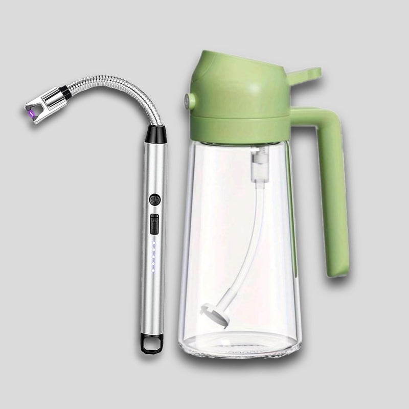 Generic Rechargeable Electric Lighter & Glass Oil Dispenser Bottle | USB Plasma Arc Lighter – Windproof, Flameless, No Gas | Leak-Proof Kitchen Oil Pourer for Cooking, BBQ, Candle, and Gas Stove  - Image 1