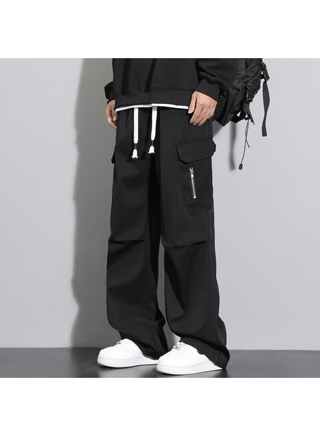 Clor Men's Spring And Summer Casual Pants Straight Loose Wide-legged Umbrella Pants Cl49 Black M - Image 2