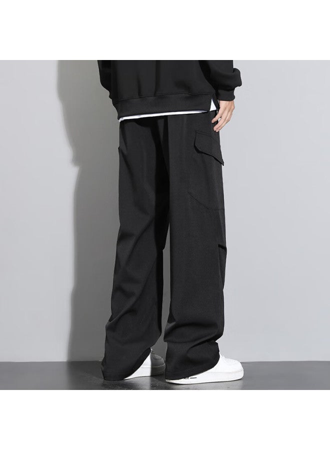 Clor Men's Spring And Summer Casual Pants Straight Loose Wide-legged Umbrella Pants Cl49 Black M - Image 4