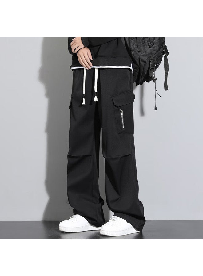 Clor Men's Spring And Summer Casual Pants Straight Loose Wide-legged Umbrella Pants Cl49 Black M - Image 3