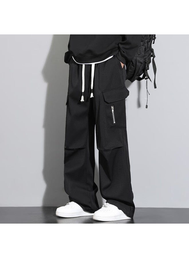 Clor Men's Spring And Summer Casual Pants Straight Loose Wide-legged Umbrella Pants Cl49 Black M - Image 5