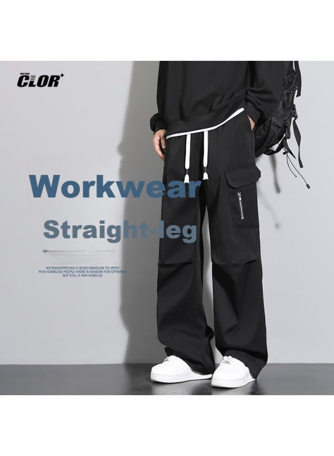 Clor Men's Spring And Summer Casual Pants Straight Loose Wide-legged Umbrella Pants Cl49 Black M - Image 1