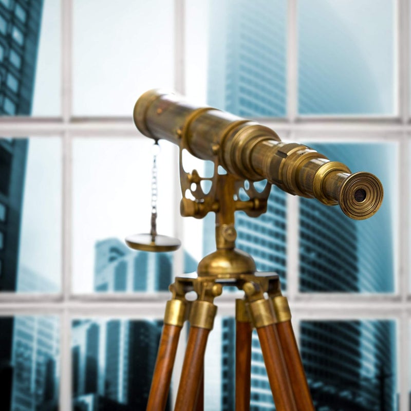 Super7One Handcrafted Stand Telescope | 27" inches Tall | Bookshelf Retro Decor | Nickel Plated | Table Décor | Functional Vintage Replica Brass Nautical Antique | Spyglass & Collectible | - Image 4