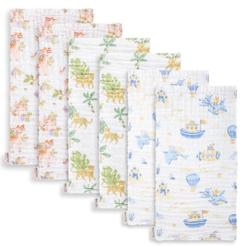 Maliton Muslin Baby Burp Cloths 20 x 10 Large 6Layer Ultra Absorbent 100 Cotton for Baby Drool Messes Soft Pack of 6 Safe Gentle Baby Rags for Boys Girls Floral - Image 1