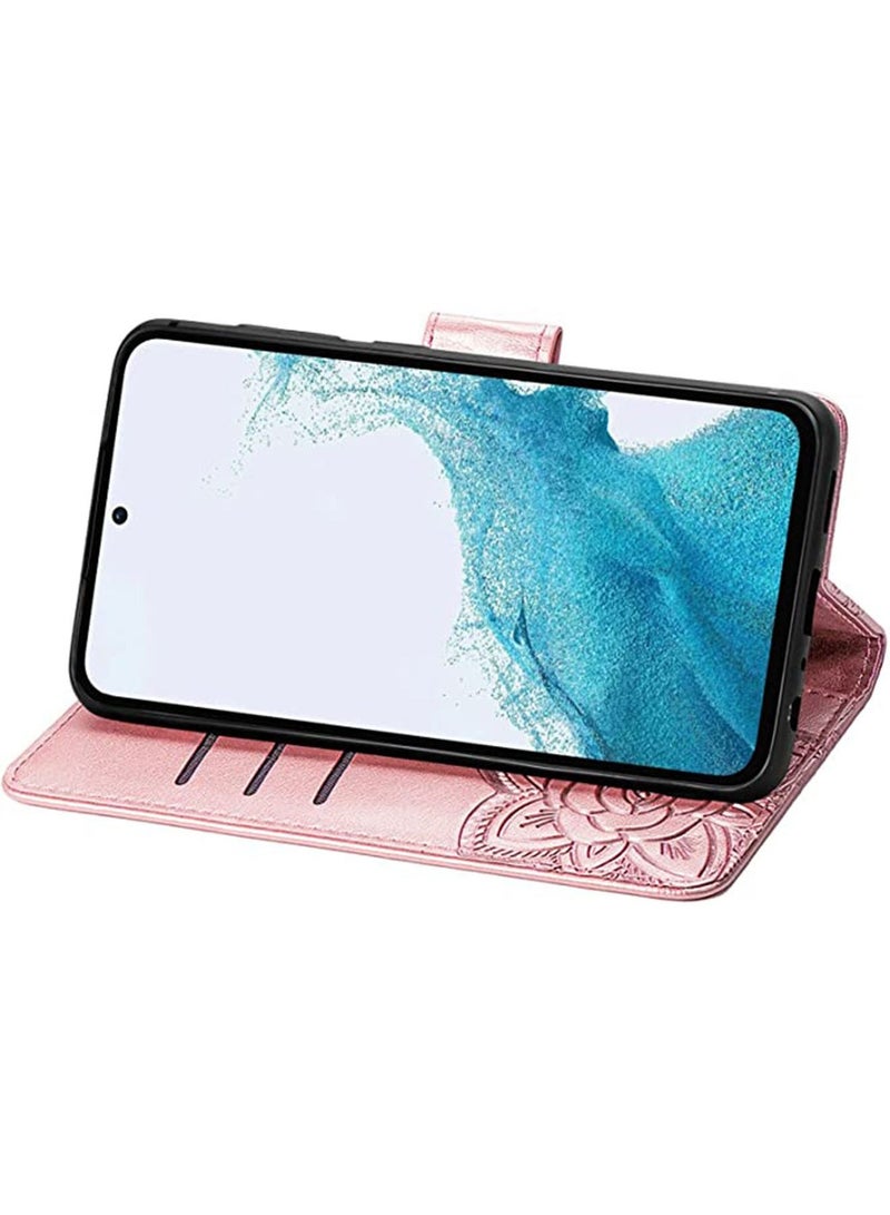 Samsung Galaxy A54 5G Wallet Case Cover with PU Leather Wallet Flip Protective Magnetic Case with Wrist Strap Card Slots Holder Pocket Butterfly Flower Stand Case for Women Girls Rose Gold  - Image 4