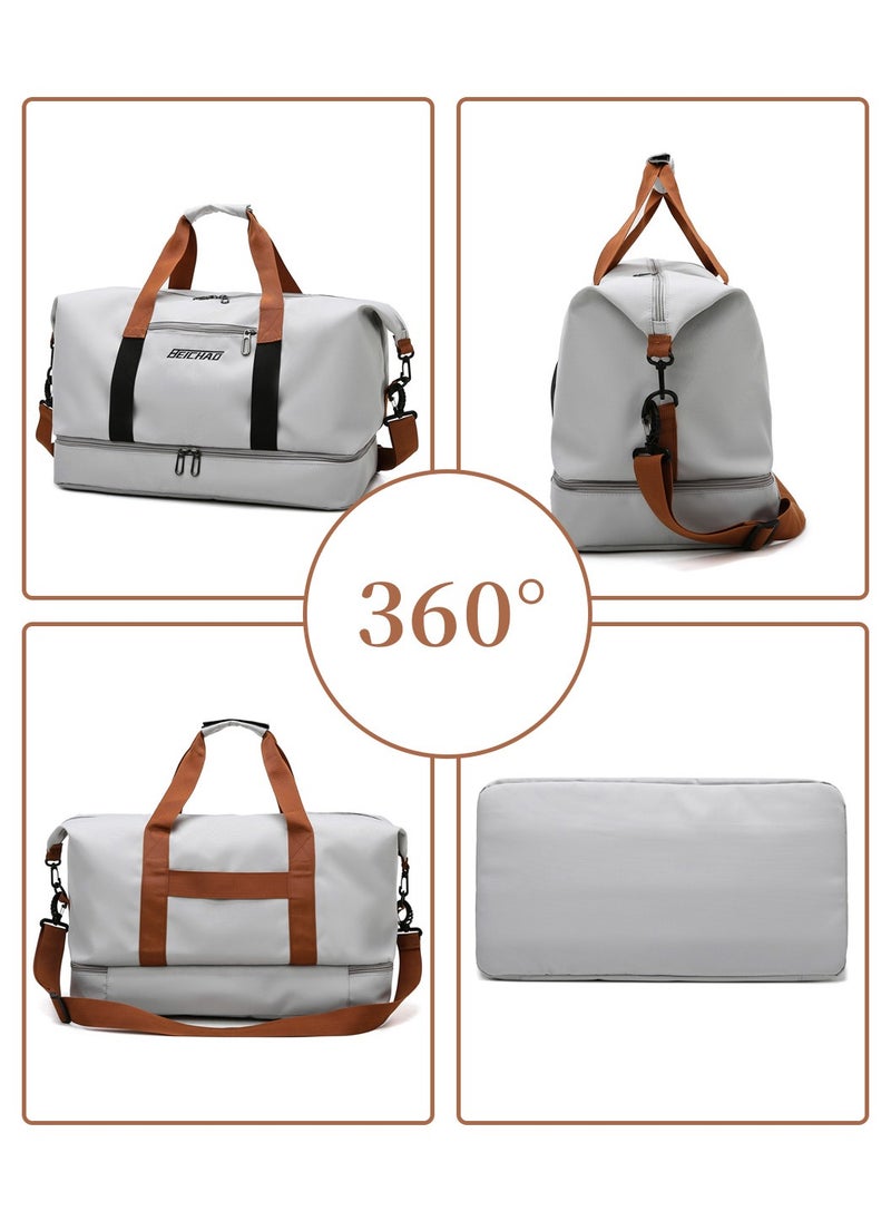 Moovant Travel Sports Gym Bag, Weekender Workout Carry On Overnight Bag, Duffle Shoulder Bag, with Luggage Sleeve and Shoe Compartment, Grey  - Image 4