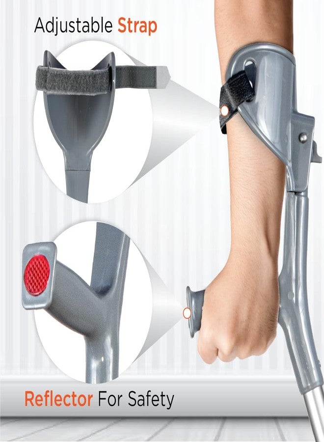 Vissco Astra Max Elbow Crutch with Tripod Base, Fixed Handle, Lightweight and Adjustable Height Walking Aid for Men and Women, Anti-Slip 3 Leg Base for Stability (1 Piece, Grey) - Image 2