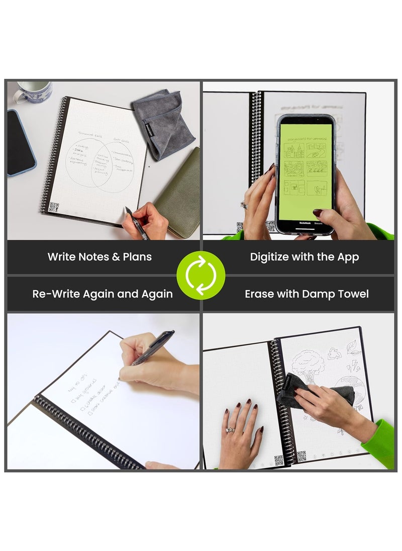 Rocketbook - Smart Reusable Notebook – Executive Size (6" x 8.8") – Infinity Black – 36 Dot-Grid Pages, Includes Pilot FriXion Pen & Microfiber Cloth, Cloud-Connected, Eco-Friendly - Image 1