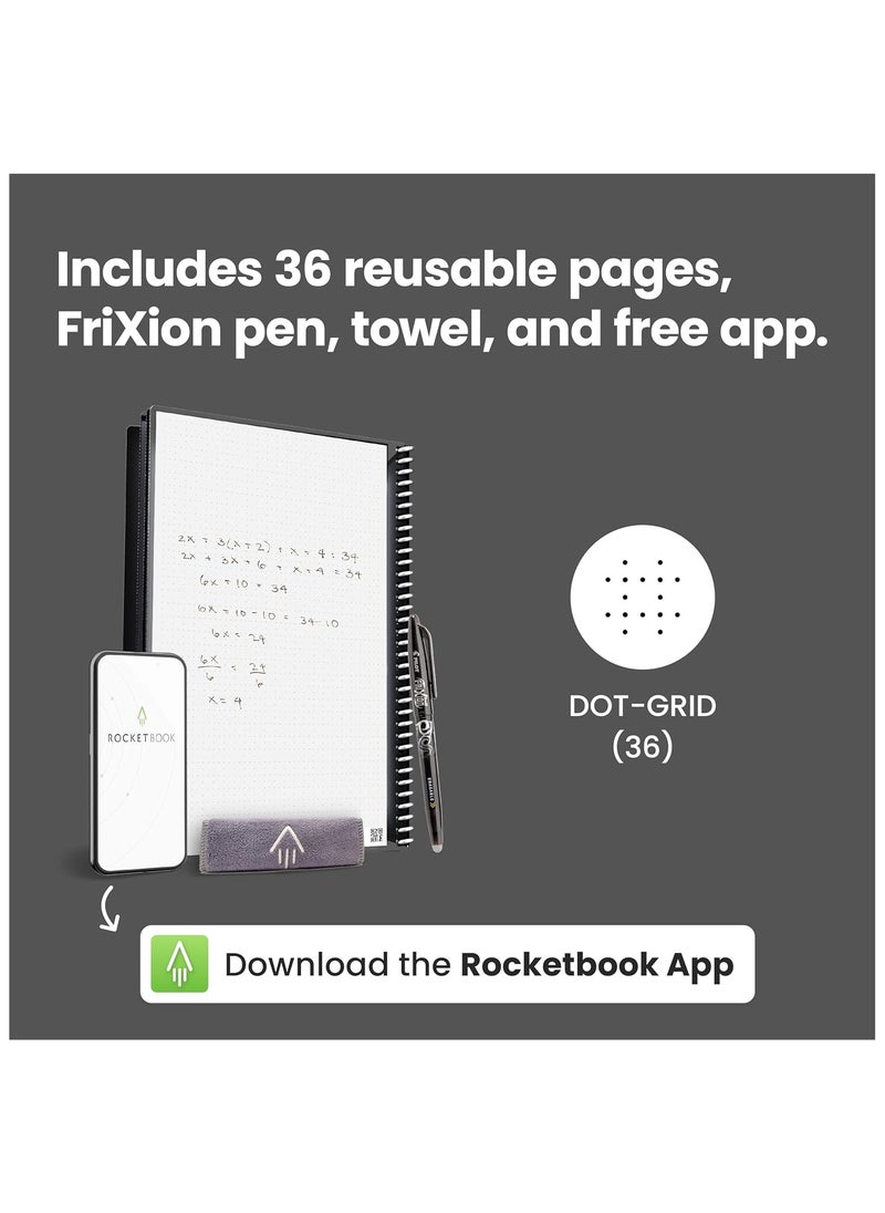 Rocketbook - Smart Reusable Notebook – Executive Size (6" x 8.8") – Infinity Black – 36 Dot-Grid Pages, Includes Pilot FriXion Pen & Microfiber Cloth, Cloud-Connected, Eco-Friendly - Image 1