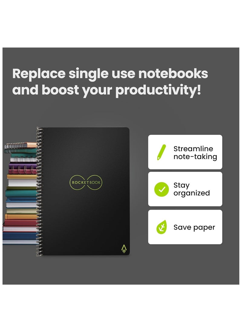 Rocketbook - Smart Reusable Notebook – Executive Size (6" x 8.8") – Infinity Black – 36 Dot-Grid Pages, Includes Pilot FriXion Pen & Microfiber Cloth, Cloud-Connected, Eco-Friendly - Image 1