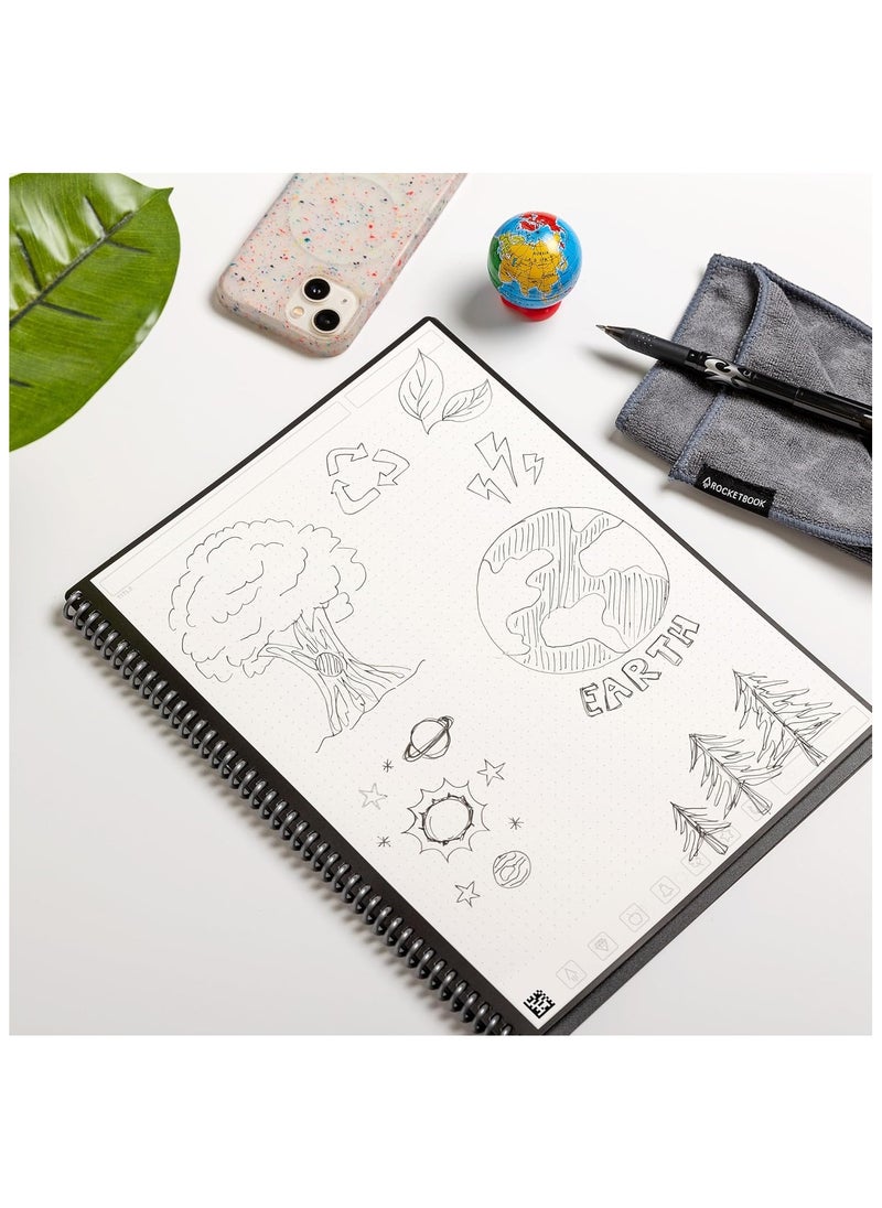 Rocketbook - Smart Reusable Notebook – Executive Size (6" x 8.8") – Infinity Black – 36 Dot-Grid Pages, Includes Pilot FriXion Pen & Microfiber Cloth, Cloud-Connected, Eco-Friendly - Image 1