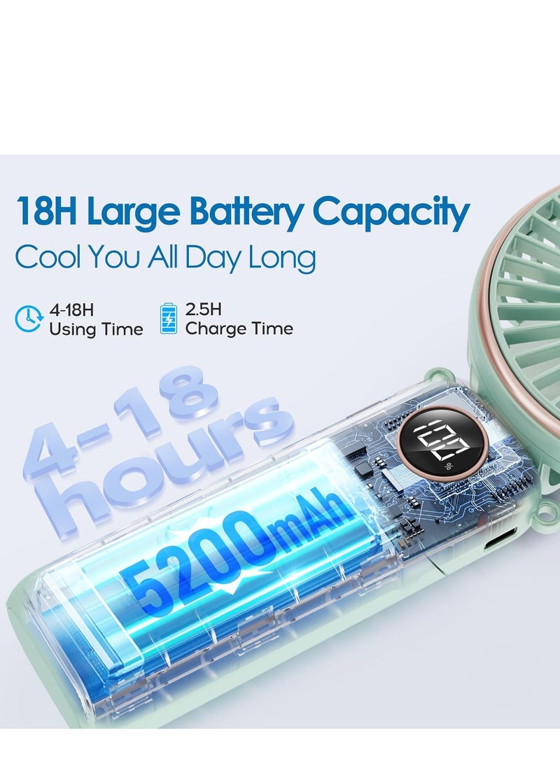 general Portable Handheld Fan,5200mAh Personal Fan with LED Display,3-in-1 180° Foldable Mini Fan with 6 Speed,Desk Fan Rechargeable Hand Held Fan(Green) - Image 2