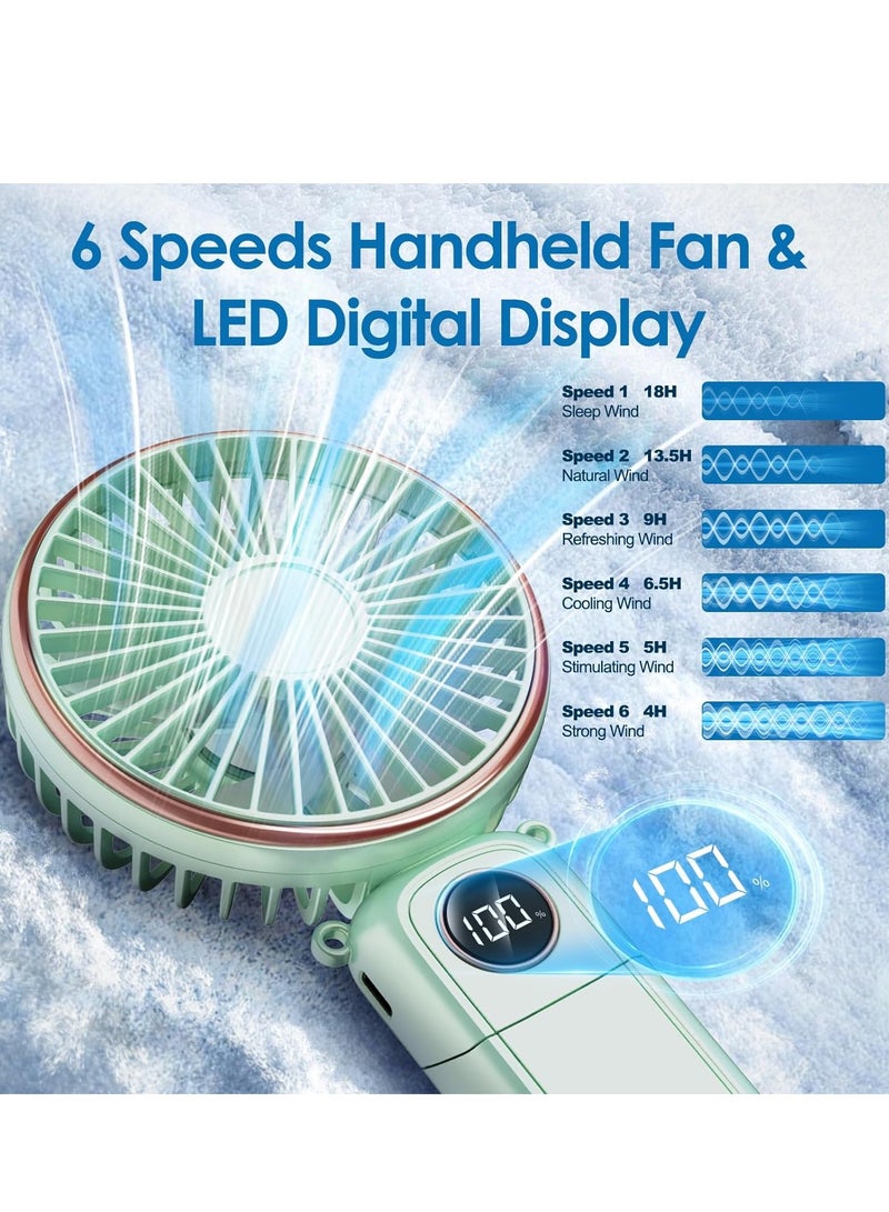 general Portable Handheld Fan,5200mAh Personal Fan with LED Display,3-in-1 180° Foldable Mini Fan with 6 Speed,Desk Fan Rechargeable Hand Held Fan(Green) - Image 3