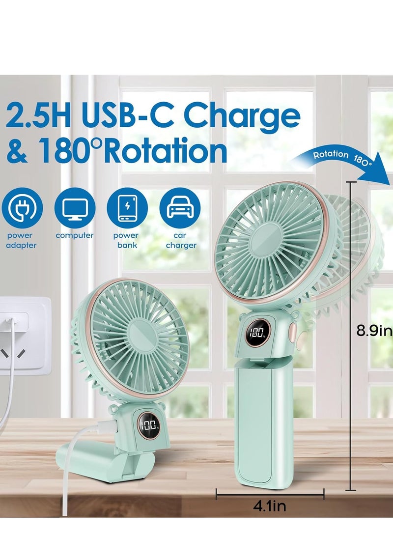 general Portable Handheld Fan,5200mAh Personal Fan with LED Display,3-in-1 180° Foldable Mini Fan with 6 Speed,Desk Fan Rechargeable Hand Held Fan(Green) - Image 4