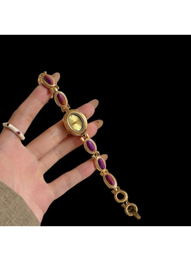 NAIDU Retro Palace-Style Jade Oval Small Dial Bracelet Watch for Women - Image 1