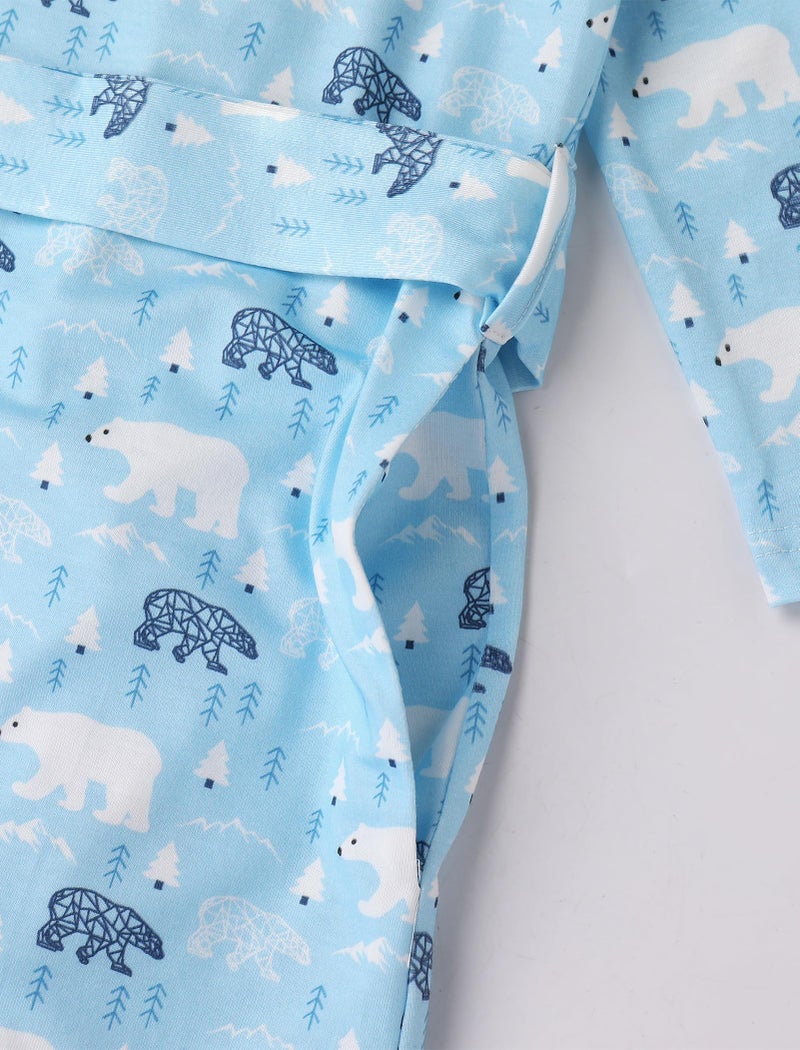 AWIBMK Mommy and Me Robe and Swaddle Set Floral Print Maternity and Baby Matching Hospital Labor Delivery Swaddling Wrap Blanket Dress with Headband Hat for Mom and Girl Boy 4pcs Outfit Blue Bear S/M - Image 3