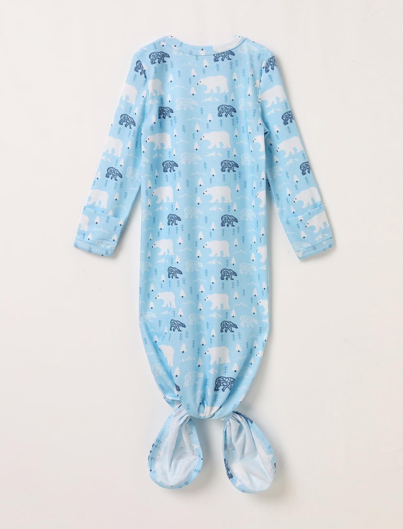 AWIBMK Mommy and Me Robe and Swaddle Set Floral Print Maternity and Baby Matching Hospital Labor Delivery Swaddling Wrap Blanket Dress with Headband Hat for Mom and Girl Boy 4pcs Outfit Blue Bear S/M - Image 4