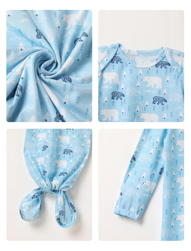 AWIBMK Mommy and Me Robe and Swaddle Set Floral Print Maternity and Baby Matching Hospital Labor Delivery Swaddling Wrap Blanket Dress with Headband Hat for Mom and Girl Boy 4pcs Outfit Blue Bear S/M - Image 5