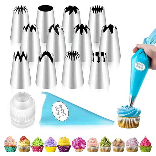 VYNFLICK Large Piping Tips Set 14pcs Reusable Stainless Steel Icing Nozzles Kit Cake Decorating Tools For Cupcake Cookie Pastrys Dough - Image 1