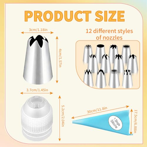 VYNFLICK Large Piping Tips Set 14pcs Reusable Stainless Steel Icing Nozzles Kit Cake Decorating Tools For Cupcake Cookie Pastrys Dough - Image 3