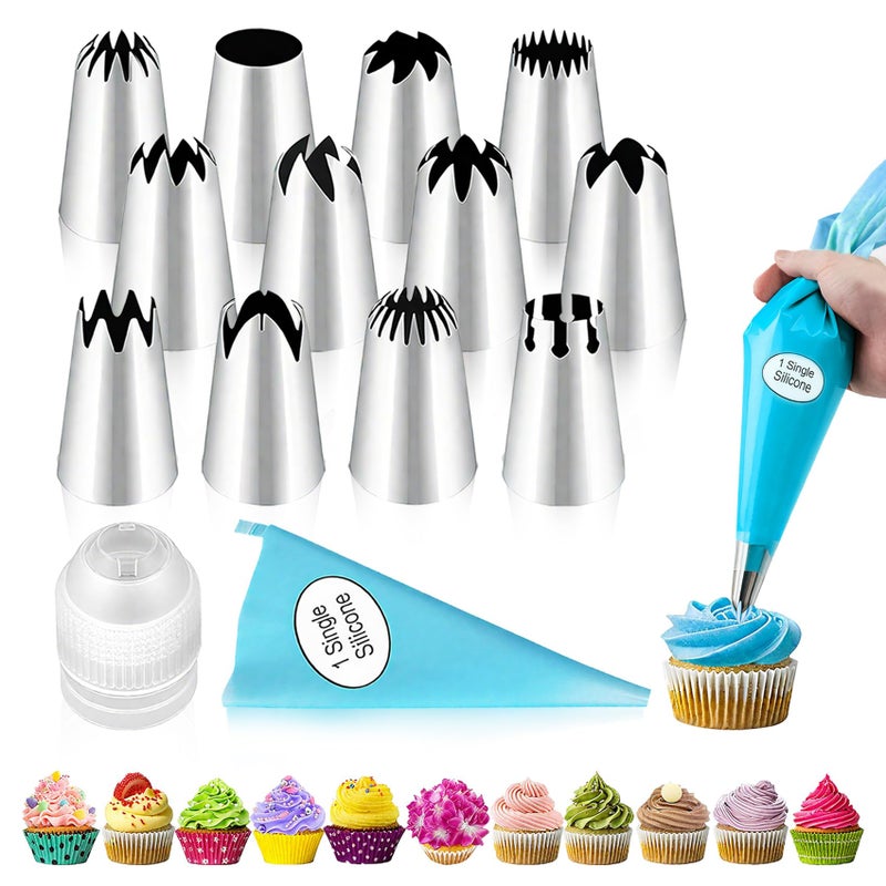 VYNFLICK Large Piping Tips Set 14pcs Reusable Stainless Steel Icing Nozzles Kit Cake Decorating Tools For Cupcake Cookie Pastrys Dough - Image 2