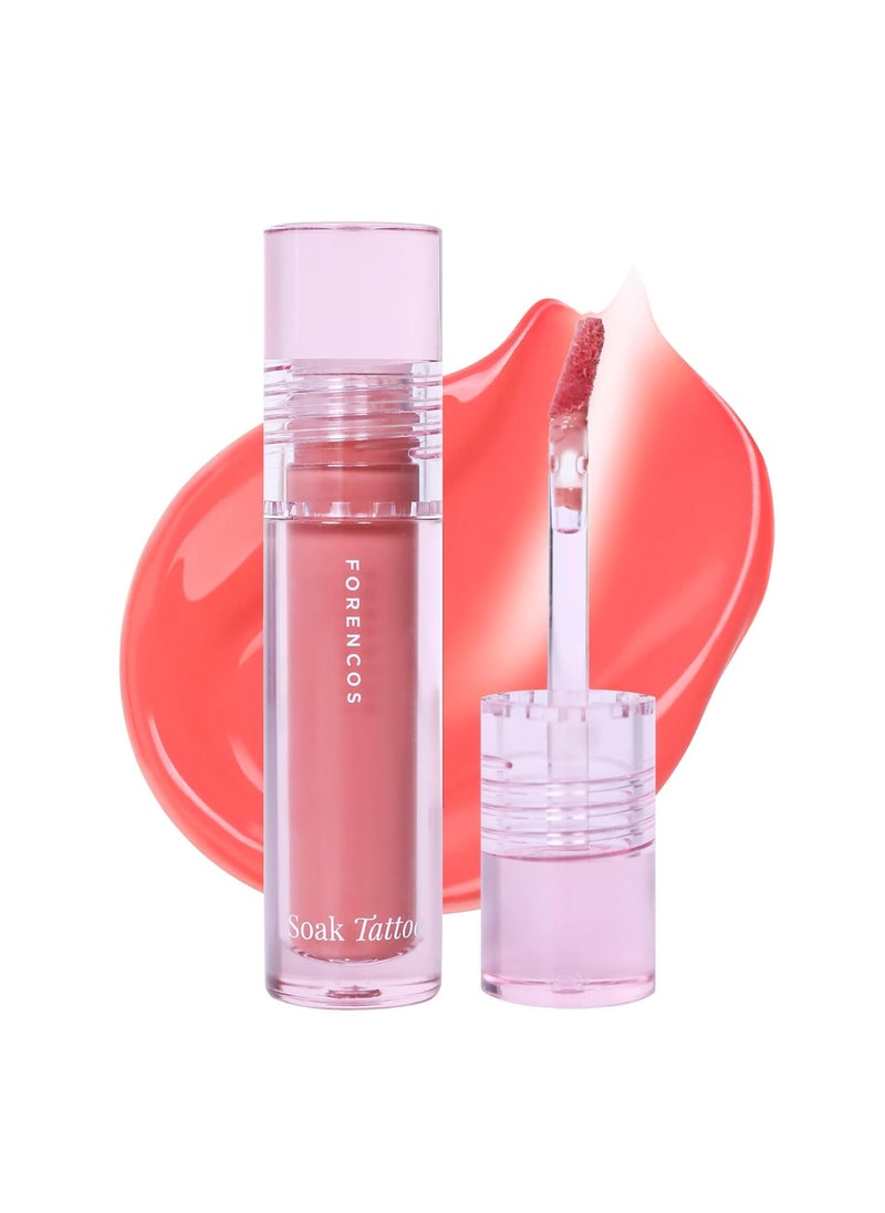 Forencos FORENCOS Soak Vegan Lip Tint/Stain, Water Gel Formula, Weightless & Non-sticky Finish, Vivid Color, Smudge-proof, Cruelty-Free, Korean Makeup, Waterproof, 0.11 oz (01 Elodie) 