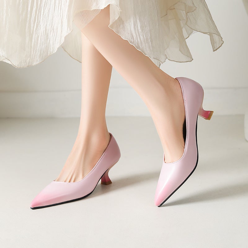 Source Spring Elegant Pointed Middle Heel 31-45 Size Shallow Mouth All-Match Single Shoes For Women - Image 4